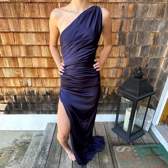 Navy Blue Satin Maxi Dress, Size Small - Picture 2 of 5
